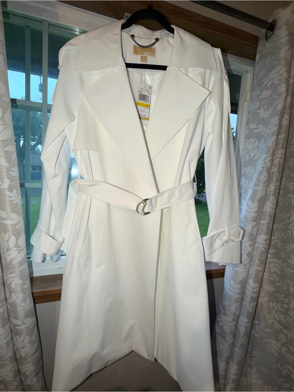 Michael Kors White Trench Coat with Chain Detail